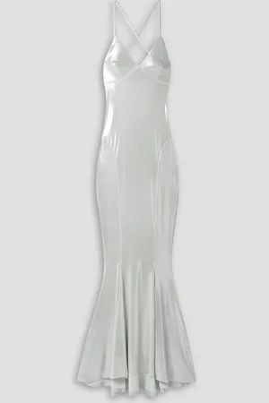 Norma Kamali Open-back stretch-lamé gown - White