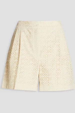 THEORY Pleated broderie anglaise cotton shorts - White
