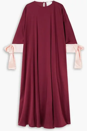 HALPERN Bow-detailed two-tone silk-satin kaftan