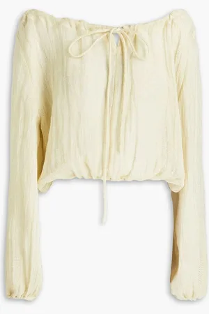 Lisa Marie Fernandez Peasant cropped linen-blend gauze top - Neutral