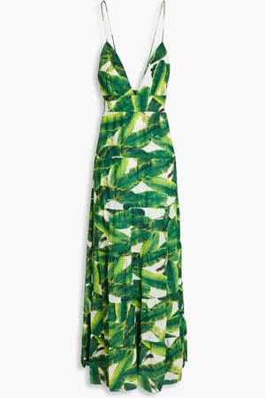 ALICE+OLIVIA Alice Olivia - Karolina tiered printed crepe de chine maxi dress - Green
