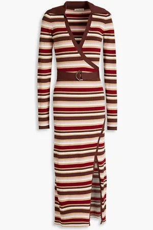 Nicholas Wrap-effect striped ribbed-knit midi dress