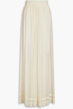 Semsem Pleated silk crepe de chine wide-leg pants - White