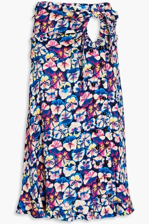 Paco rabanne Cutout ruched printed crepe midi skirt - Blue
