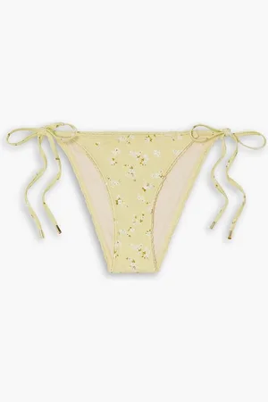Peony Crochet-trimmed floral-print low-rise bikini briefs - Yellow