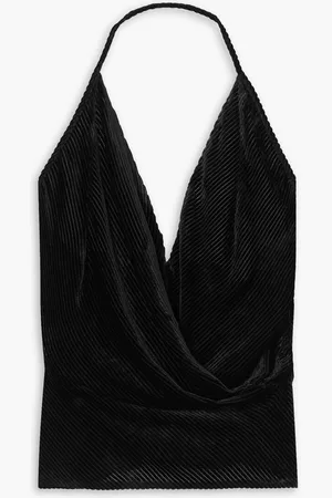 PETAR PETROV Toma silk-trimmed draped devoré-velvet halterneck top