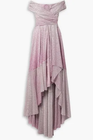 TALBOT RUNHOF Off-the-shoulder asymmetric metallic voile gown - Purple