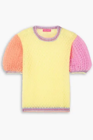 ROSE CARMINE Color-block open-knit mohair-blend sweater - Yellow