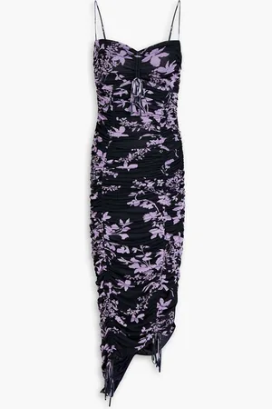 Nicholas Ruched floral-print stretch-mesh midi dress