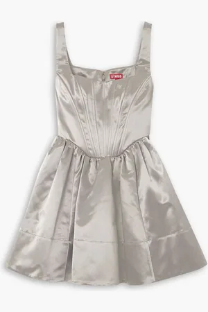 Staud Landscape gathered satin mini dress - Gray