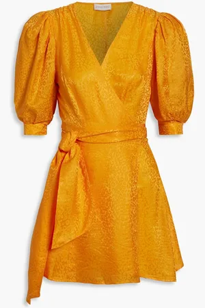 RONNY KOBO Anna satin-jacquard mini wrap dress - Yellow