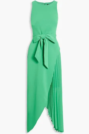Badgley Mischka Layered pleated crepe and chiffon midi dress