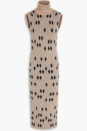 REMAIN Birger Christensen Wool and cotton-blend jacquard turtleneck midi dress - Neutral
