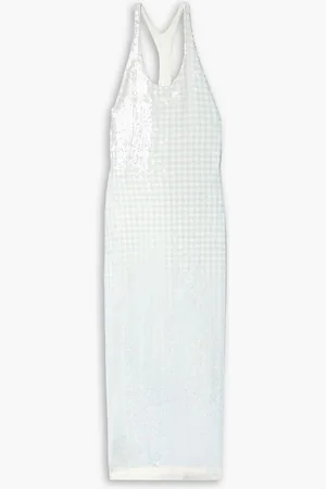 BRANDON MAXWELL The Liquid checked sequined tulle maxi dress - Blue