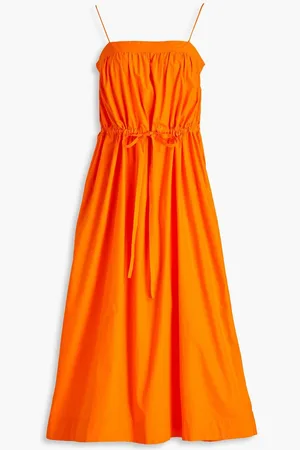 Ganni Gathered cotton-poplin midi dress
