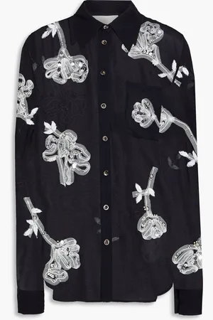 3.1 Phillip Lim Embellished silk-chiffon shirt - Blue