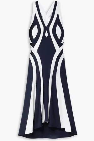 Partow Ayla paneled wool-crepe midi dress - Blue