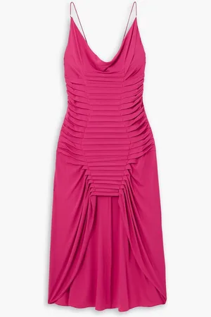 DION LEE Ventral asymmetric pintucked draped jersey dress - Pink