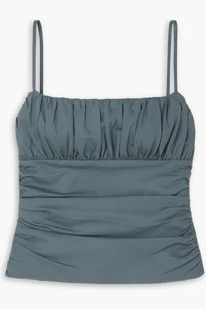 Reformation Tiana open-back ruched stretch organic cotton top - Blue
