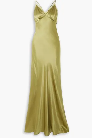 Reformation Maysen lace-trimmed silk-charmeuse maxi dress - Green