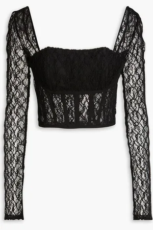 Nicholas Cropped cotton-blend lace top