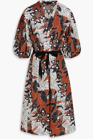 Maje Printed cotton-mousseline midi dress