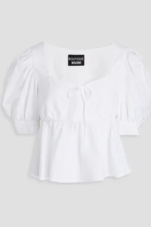 Moschino Bow-detailed cotton-jacquard peplum top