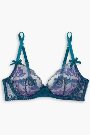 Agent Provocateur Sparkle satin-trimmed metallic embroidered tulle underwired bra - Blue