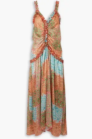 SIEDRES Leona ruffled floral-printed crinkled-crepe midi dress