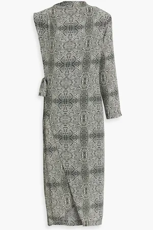Envelope1976 Nomad one-sleeve snake-print silk-satin midi dress
