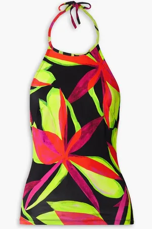 Louisa Ballou Printed stretch-jersey halterneck top - Green