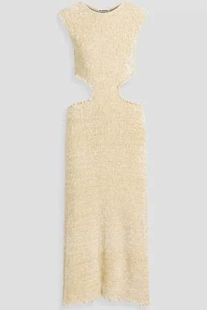 Jil Sander Cutout frayed silk and cotton-blend midi dress - White