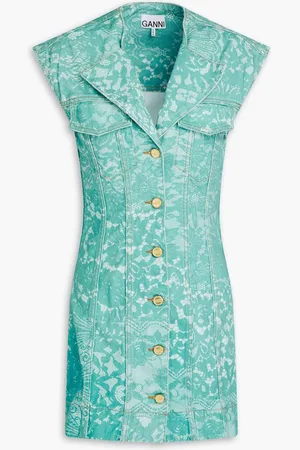Ganni Prited denim mini dress - Blue