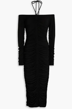 A.L.C. Avery off-the-shoulder ruched stretch-jersey halterneck midi dress
