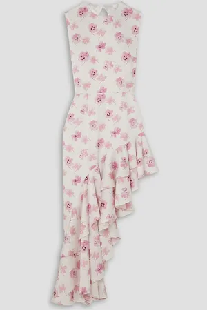 Les Rêveries Open-back asymmetric floral-print satin midi dress