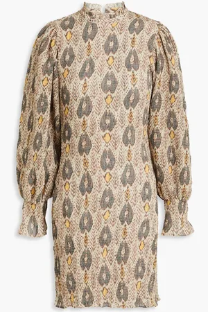 Antik Batik Animal shirred printed crepe de chine mini dress
