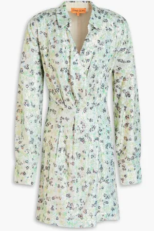 STINE GOYA Cille sequined printed jersey mini dress - Green