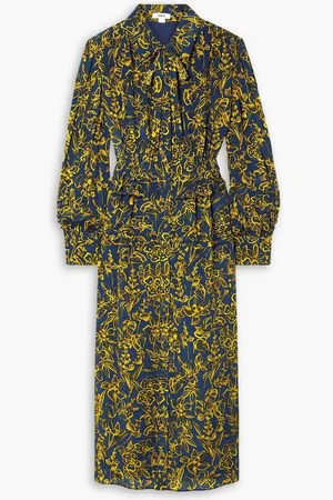 Jason Wu Belted floral-print crepon midi shirt dress - Blue