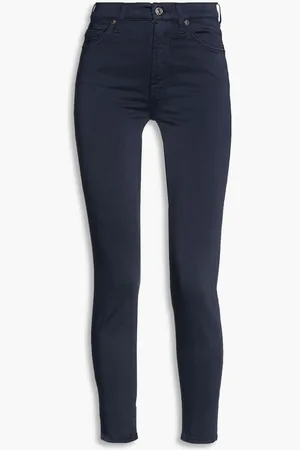 7 for all Mankind Cropped cotton-blend sateen skinny pants - Blue