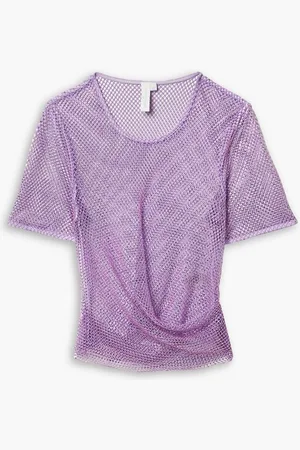 Simkhai Electra draped crystal-embellished open-knit T-shirt - Purple