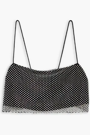 ROTATE Lottie cropped crystal-embellished mesh top