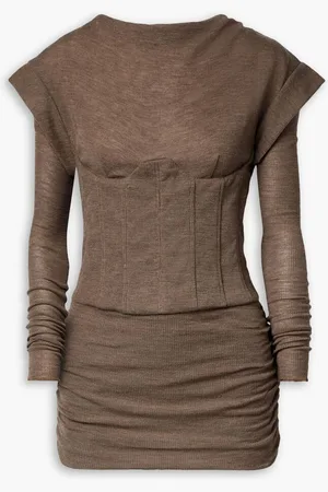 LAQUAN SMITH Ruched wool mini dress - Neutral