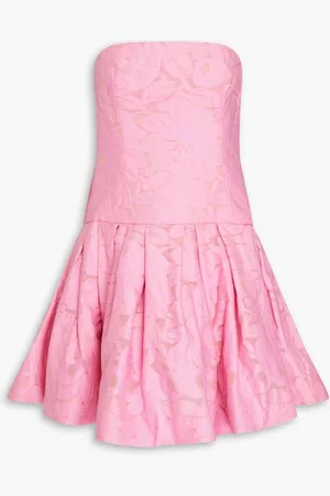 Oscar de la Renta Strapless pleated jacquard mini dress