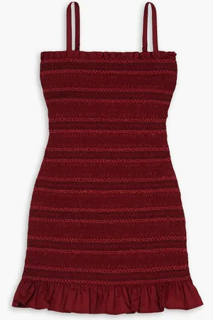 Molly Goddard Fifi embroidered shirred cotton mini dress - Burgundy