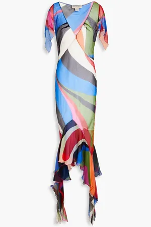 Puccini Ruffled printed silk-crepon maxi dress