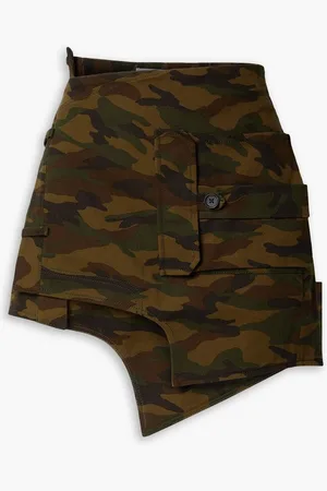 MONSE Asymmetric camoflauge-print cotton-twill mini wrap skirt - Green