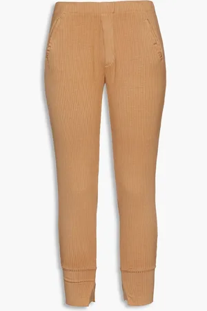 ENZA COSTA Cropped ribbed jersey tapered pants - Brown