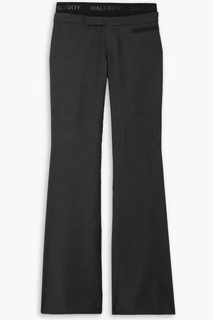 Halfboy Layered jacquard-trimmed checked wool flared pants - Gray