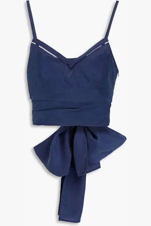 Alberta Ferretti Cutout draped silk top - Blue