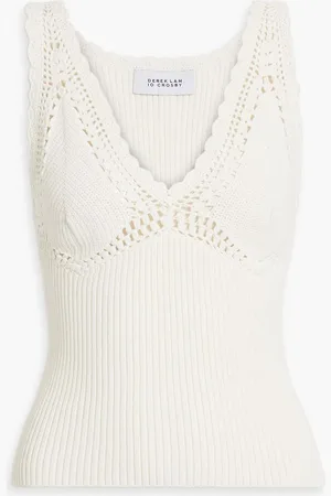 Derek Lam Sia crochet-trimmed ribbed cotton-blend top - White